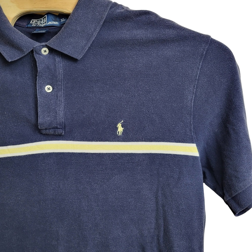 Polo Ralph Lauren‎ Men's XL Navy Blue Striped Short Sleeve Polo Shirt Pony Logo